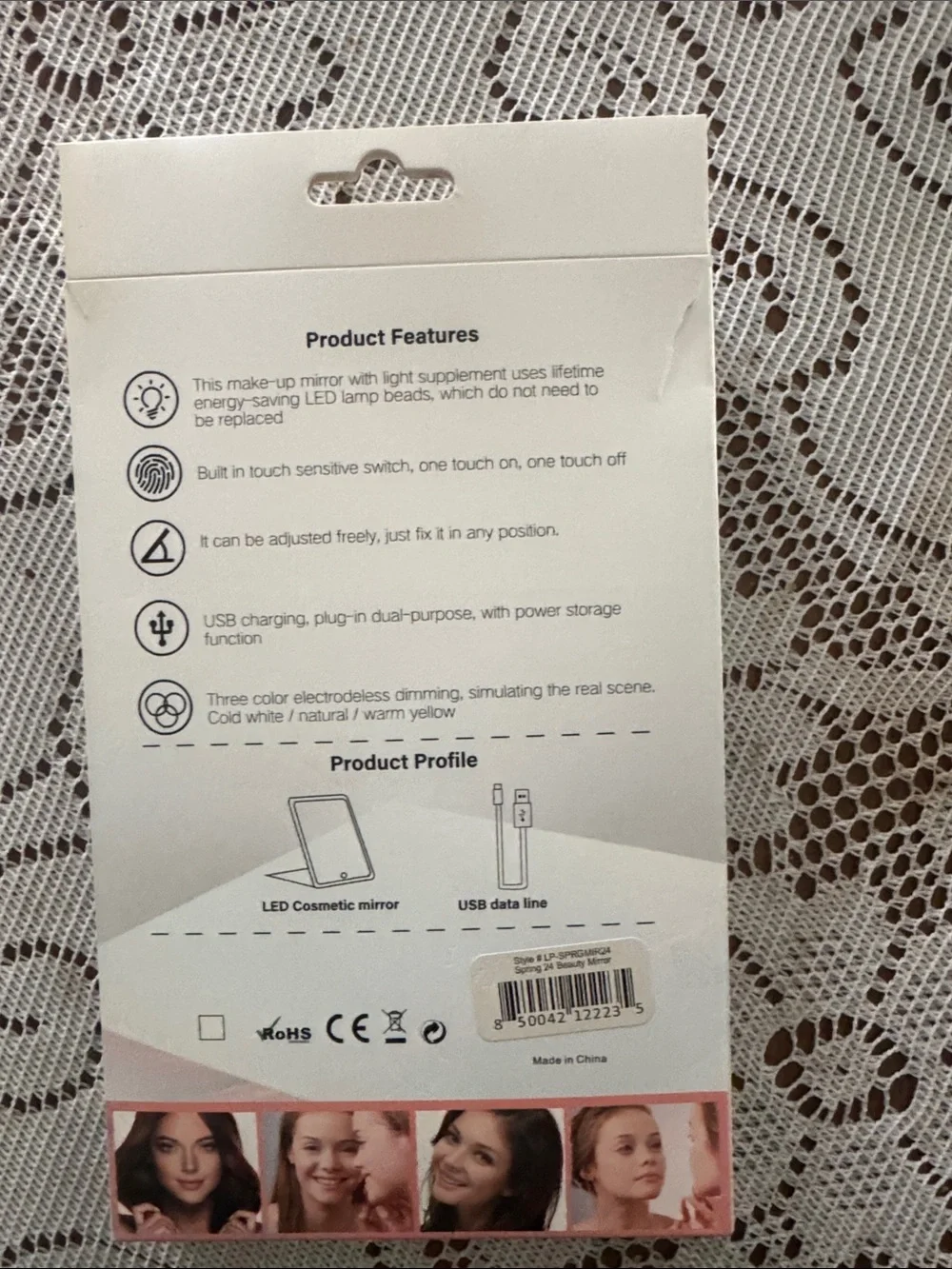 LED Rechargeable Travel Vanity Mirror - White Compact Design